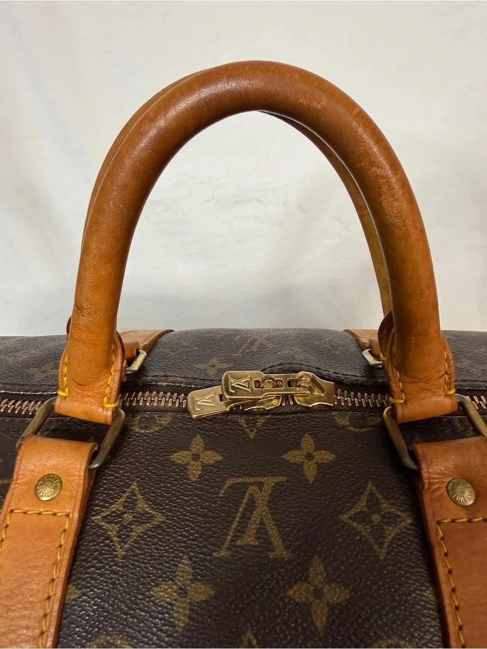 Louis Vuitton Monogram Canvas Bando Keepall 55 with Tan Trim